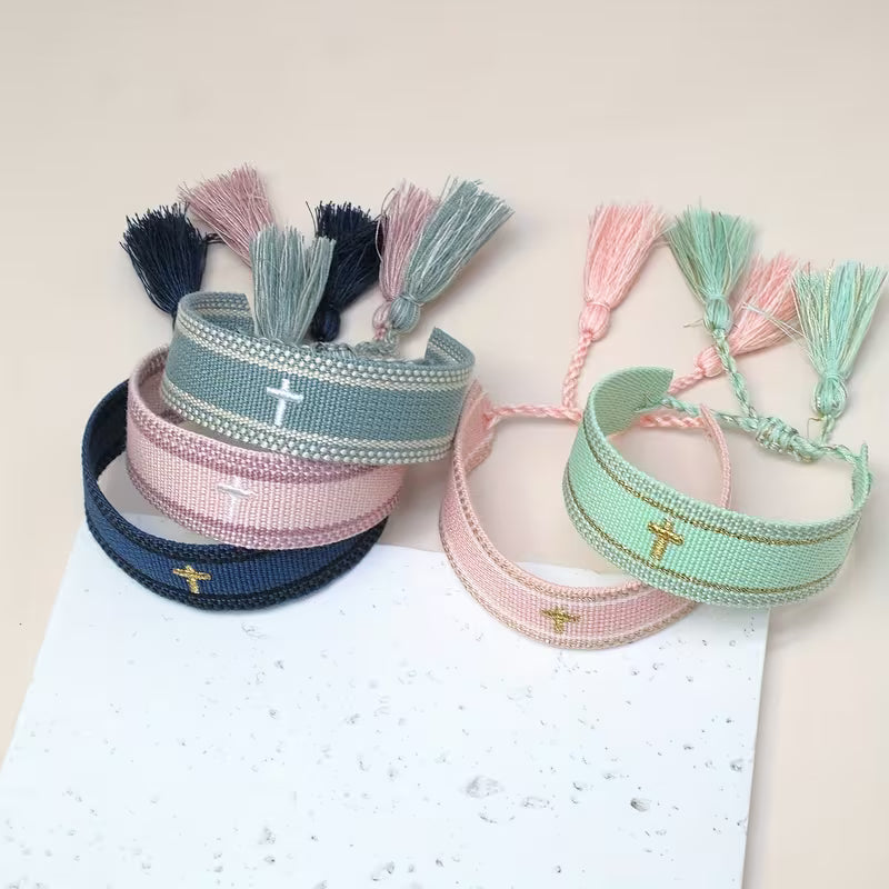 Embroidered Cross Handmade Adjustable Bracelets