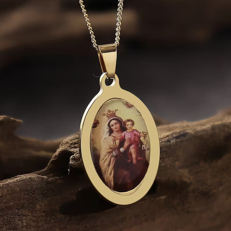 Gold Stainless Steel Our Lady of Carmel Necklace