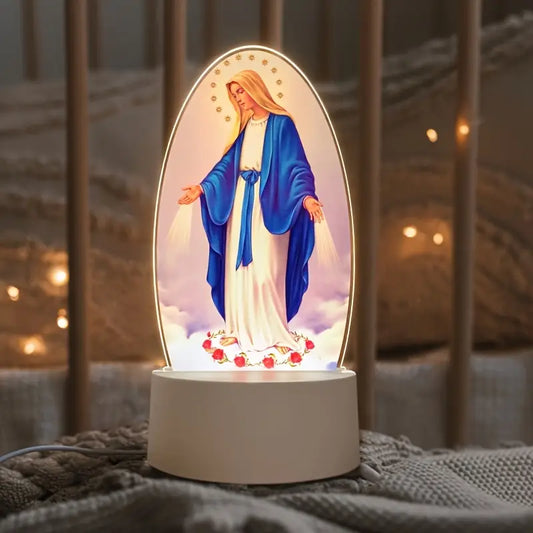 LED Night Light, USB Powered Acrylic Cover, Christian Religious Table Lamp