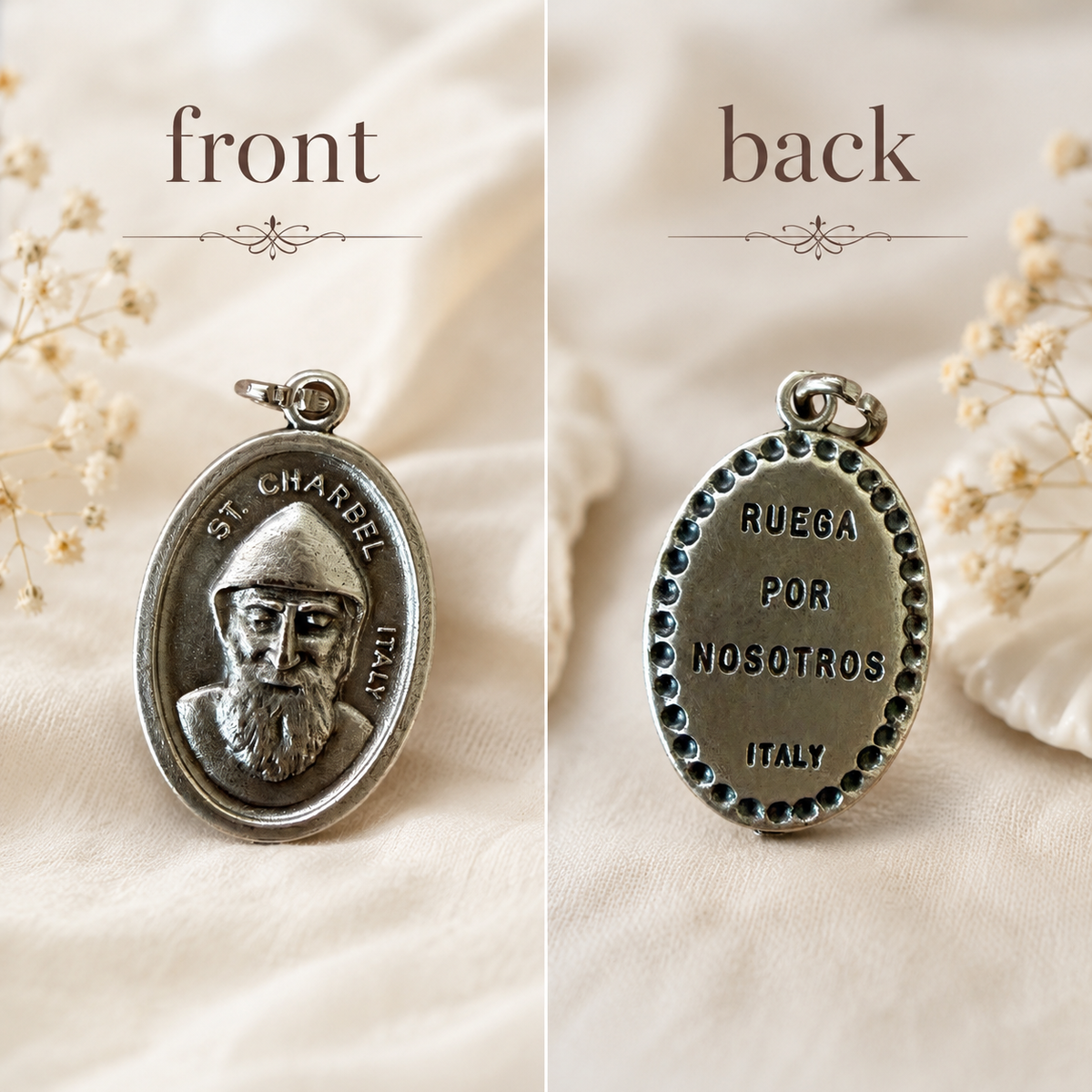 St. Charbel Italy Medal – 1 Inch Oxidized Zamac Devotional Charm