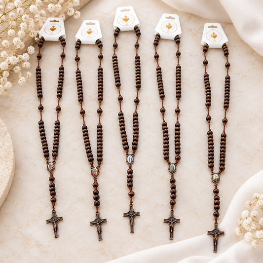 1 pc Brown Wood Rosary & Crucifix – Catholic