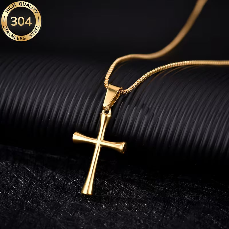 Gold Stainless Steel Cross Necklace for Men