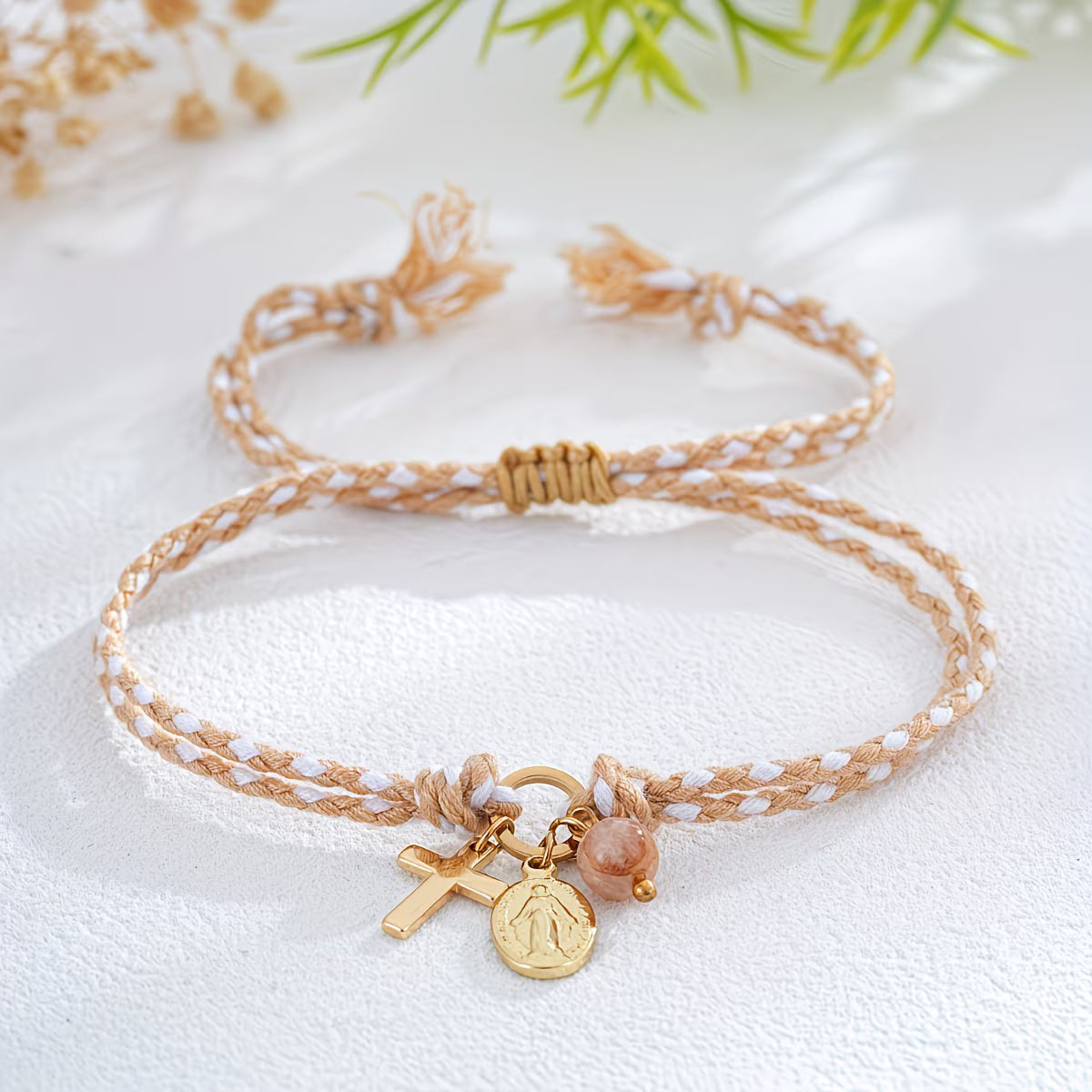 Catholic String Bracelets - Cream Orange
