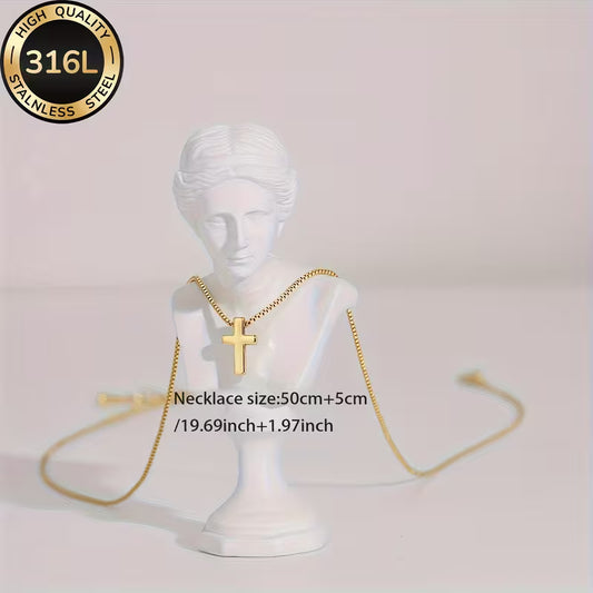 18K Golden Plated Stainless Steel Cross Necklace for Women