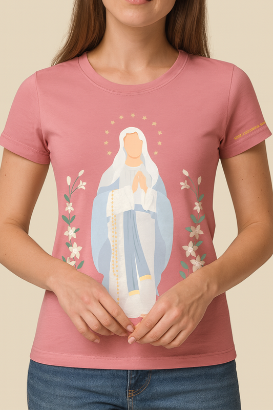 Pink Mother Mary Cotton Women's T-Shirt Catholic