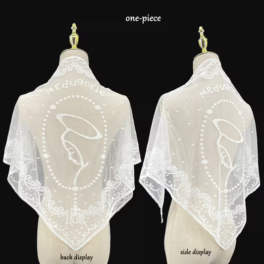 Mother Mary Design White Lace Church Veil-Bridal Veil