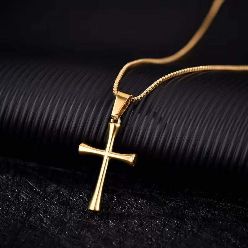 Gold Stainless Steel Cross Necklace for Men