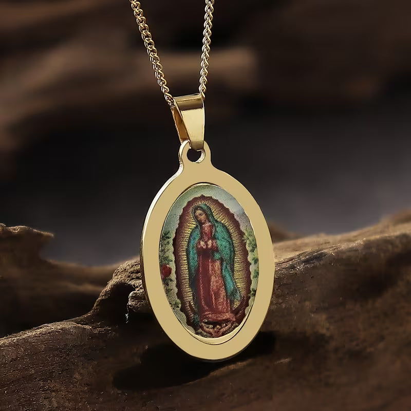 Gold Stainless Steel our Lady of Guadalupe Necklace