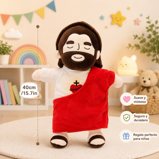 15.7in Sacred Heart Of Jesus Plush Doll, Breathing Soothing Jesus With Glowing Light