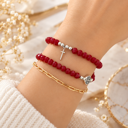 St. Benedict Murano Rosary Bead Bracelet – Diamond Cut Catholic Protection Bracelet