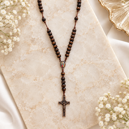 1 pc Brown Wood Rosary & Crucifix – Catholic