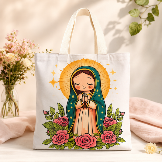 Virgin of Guadalupe Tote Bag with Roses