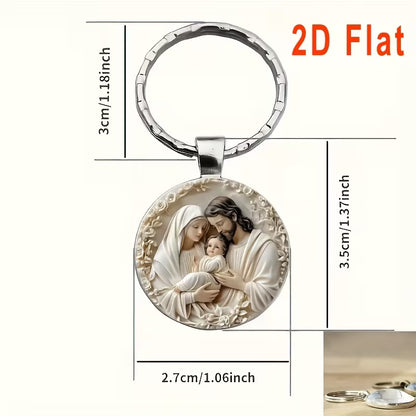 Holy Family Theme Keychain Set, Round Alloy Pendant Keychain