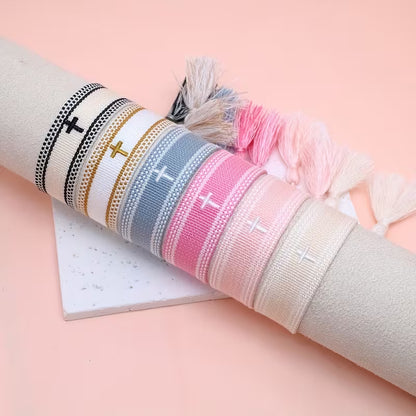 Embroidered Cross Handmade Adjustable Bracelets