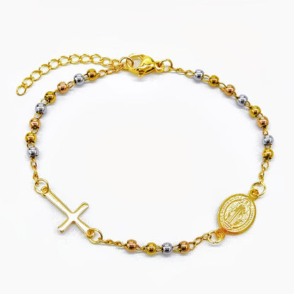 Tricolor Stainless Steel St. Benedict and cross Bracelet