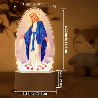 LED Night Light, USB Powered Acrylic Cover, Christian Religious Table Lamp