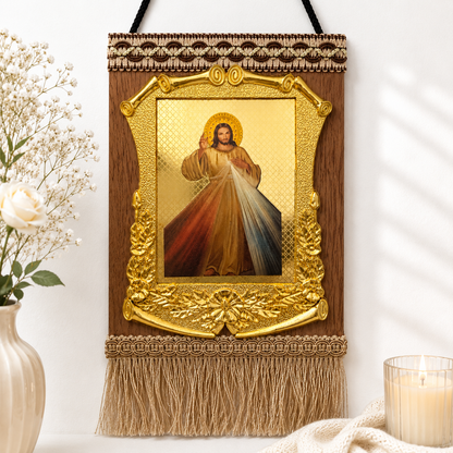 Divine Mercy Jesus Wall Art – Gold Wood Catholic Home Décor