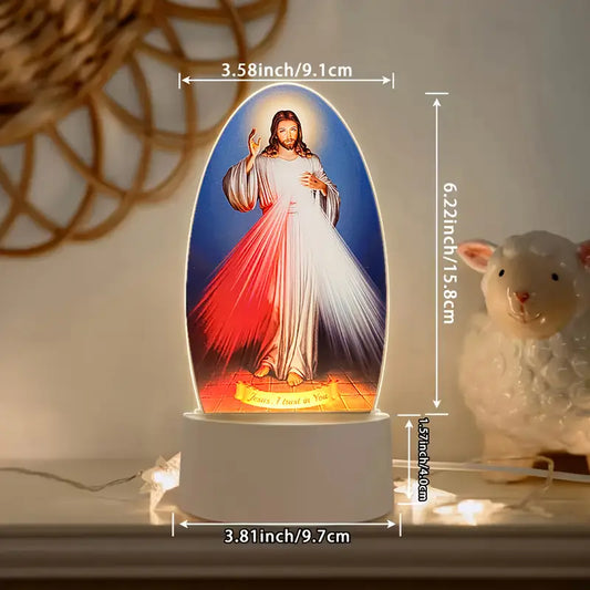 1pc Jesus Night Light with Glowing Figure - USB-Powered LED Religious Bedside Lamp
