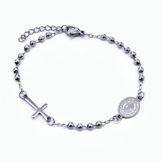 Stainless Steel St. Benedict and cross Bracelet