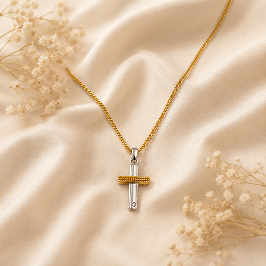 Cross Charm Gold Plated Necklace – 24K Gold Catholic Faith Jewelry