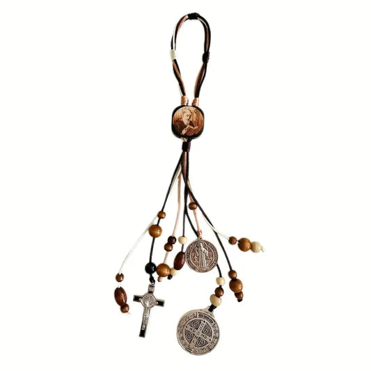 Medalla De San Benito, Escapularios Beads Rosary St Benedict Medals for Door with Saint Benedict Cross Crucifix Catholic Gift Set for Car Hanging Charm Home Door Hanger Decor