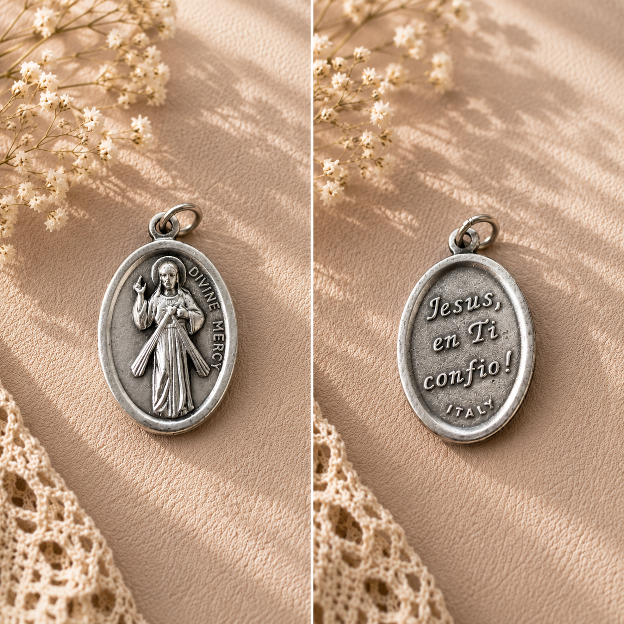 Divine Mercy Italy Medal – 1 Inch Oxidized Zamac Devotional Charm