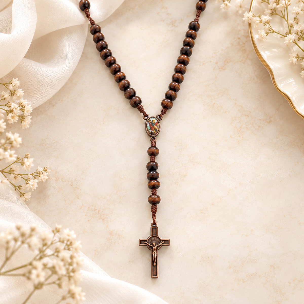 1 pc Brown Wood Rosary & Crucifix – Catholic