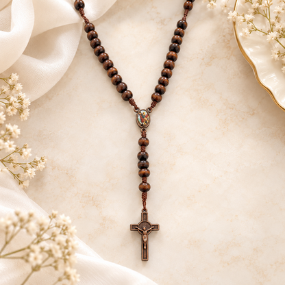 1 pc Brown Wood Rosary & Crucifix – Catholic
