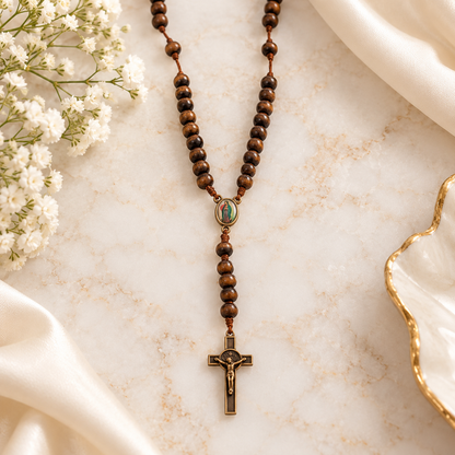 1 pc Brown Wood Rosary & Crucifix – Catholic