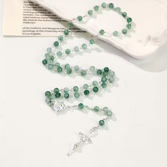 Elegant Religious Rosary with Virgin Mary Pendant and Jesus Cross