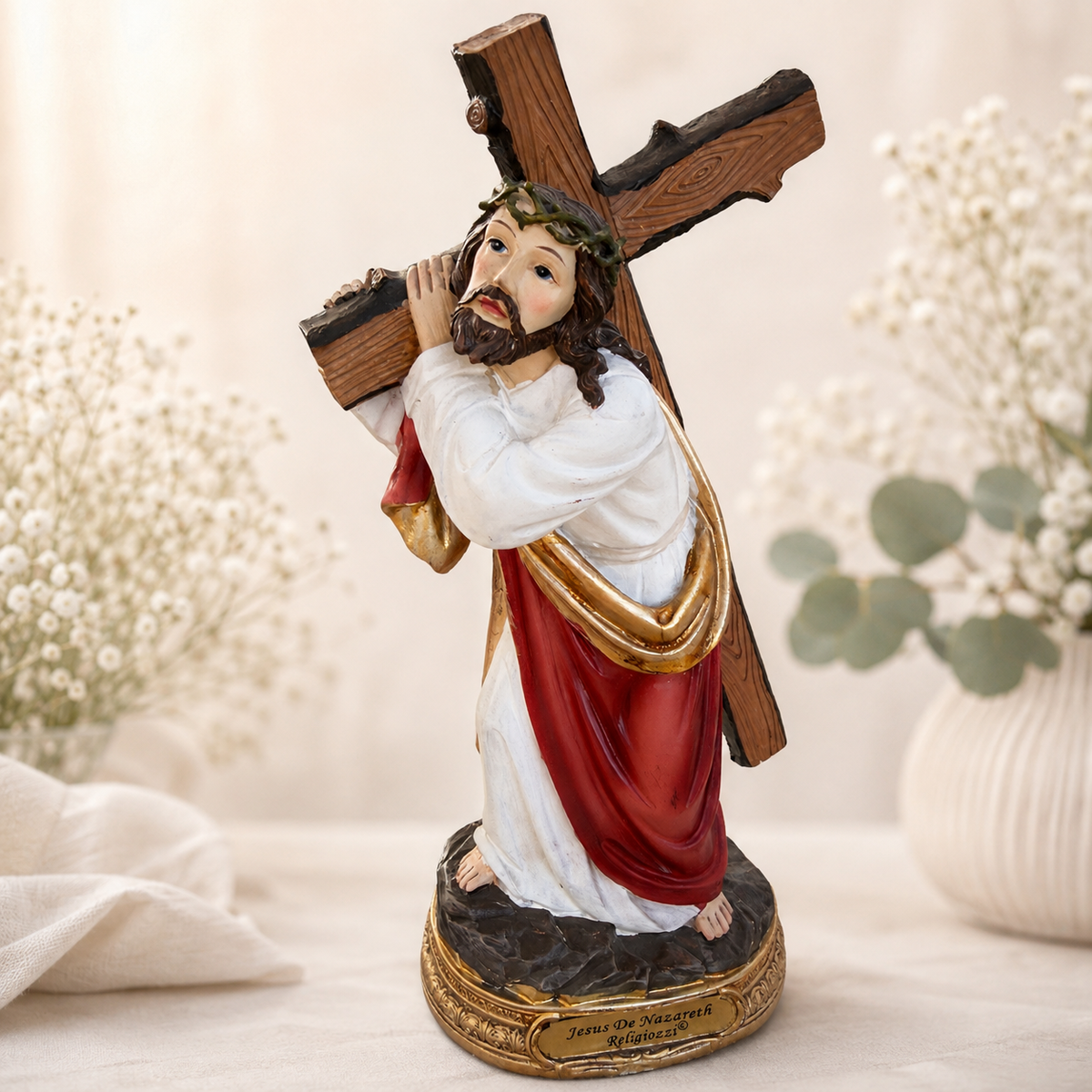 Jesus of Nazareth Carrying the Cross Statue – 8 Inch Catholic Resin Figurine