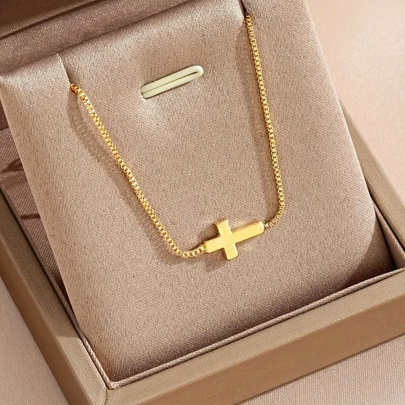 18K Golden Plated Stainless Steel Cross Necklace for Women
