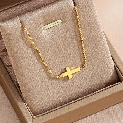 18K Golden Plated Stainless Steel Cross Necklace for Women