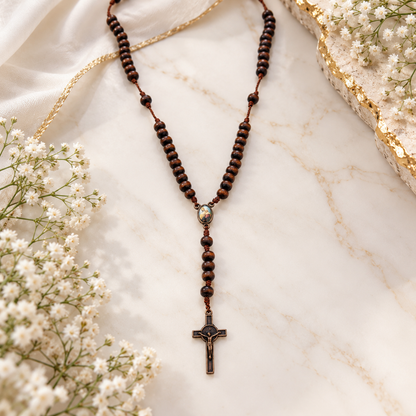 1 pc Brown Wood Rosary & Crucifix – Catholic
