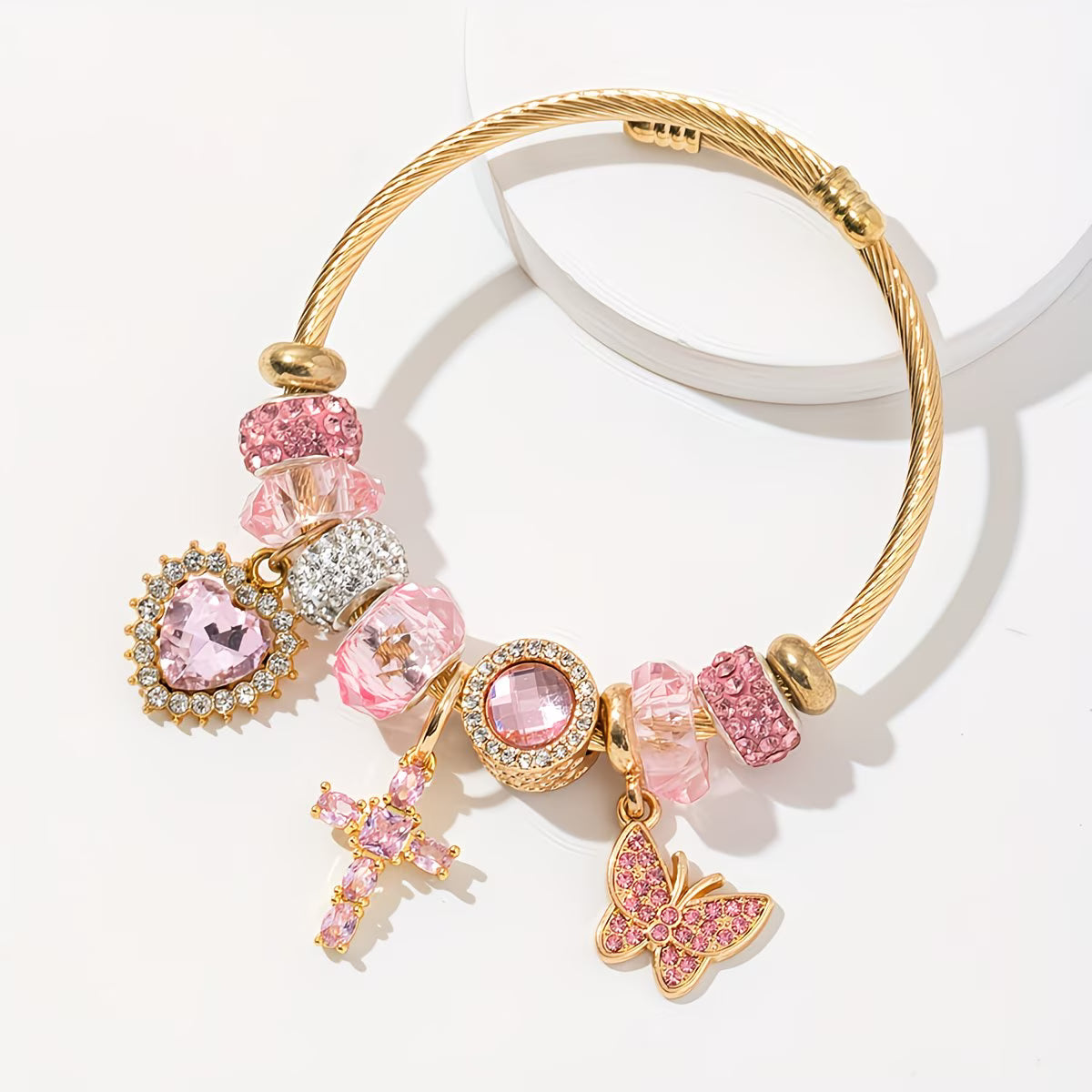 Adjustable Stainless Pink Cross Bracelet