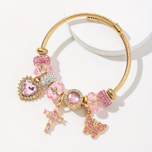Adjustable Stainless Pink Cross Bracelet