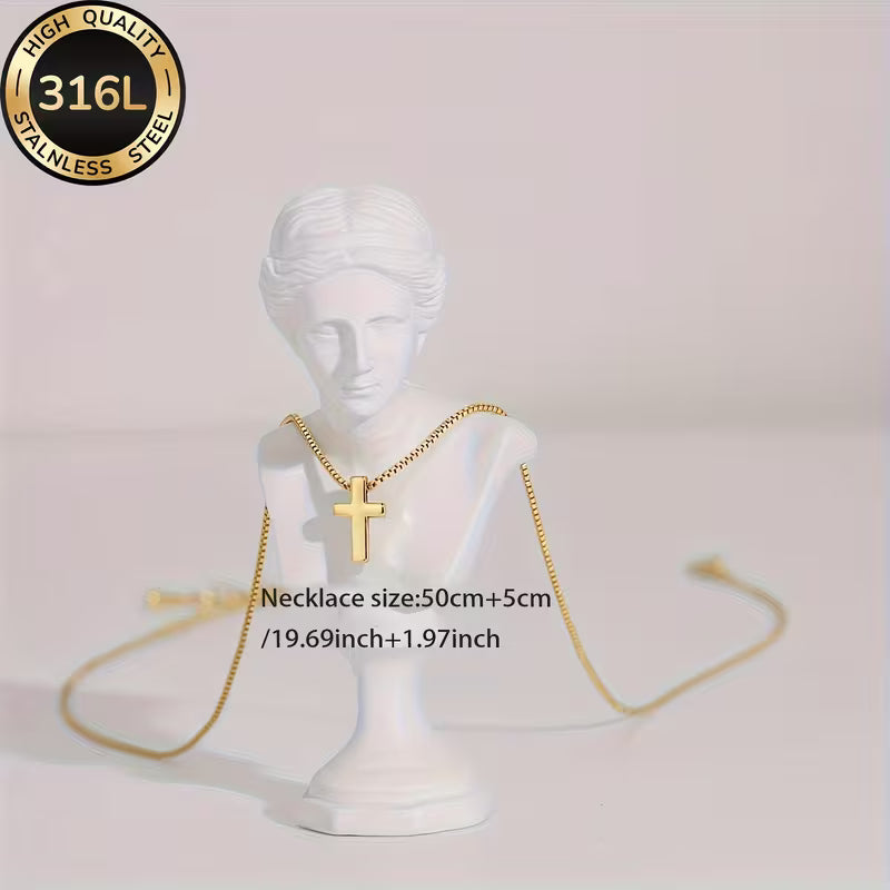 18K Golden Plated Stainless Steel Cross Necklace for Women