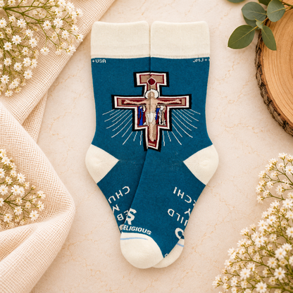 San Damiano Cross Catholic Religious Socks – Franciscan Novelty Socks