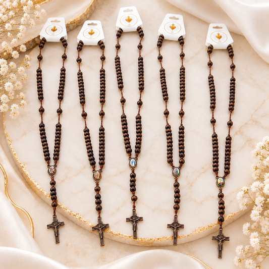 1 pc Brown Wood Rosary & Crucifix – Catholic
