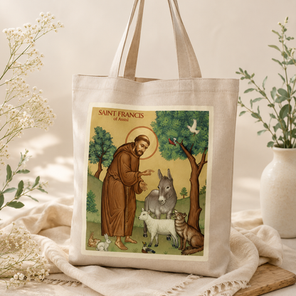 Saint Francis of Assisi Canvas Tote Bag – Catholic Women’s Religious Art Gift
