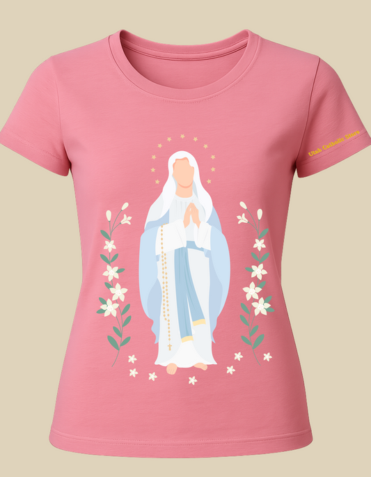 Pink Mother Mary Cotton Women's T-Shirt Catholic