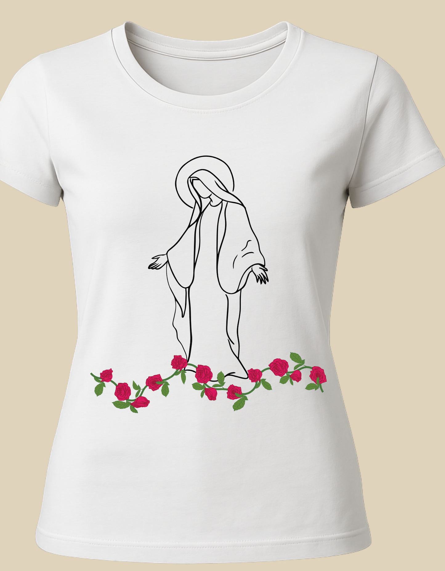 Marian Red Roses Cotton Women's T-Shirt Catholic