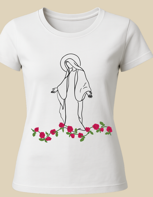 Marian Red Roses Cotton Women's T-Shirt Catholic