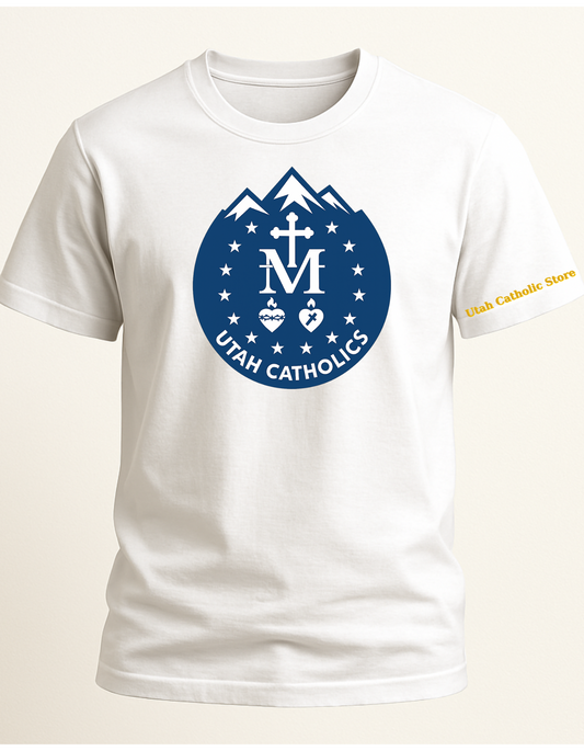 Utah Mountain Miraculous Medal Cotton Catholic T-Shirts