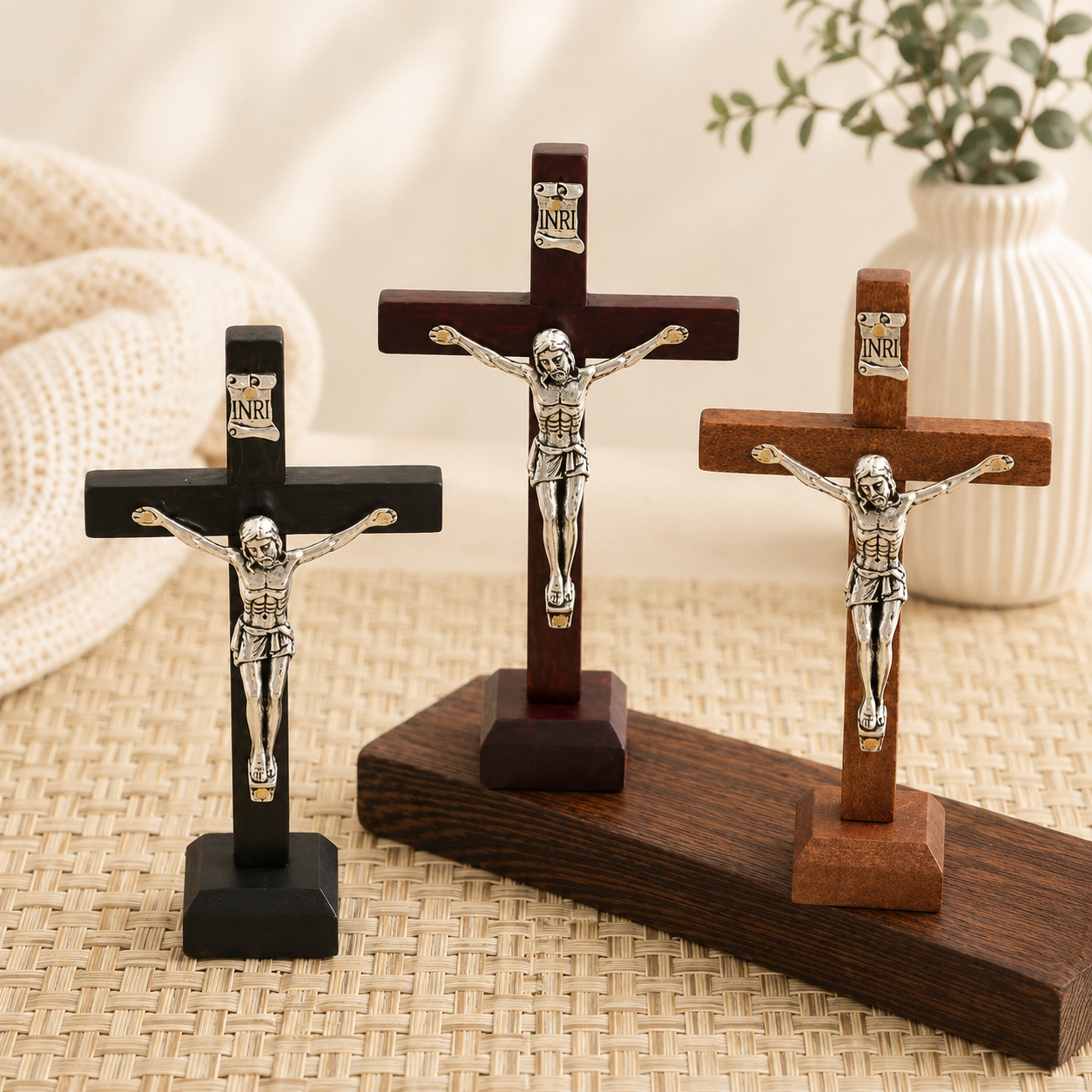 Brown Handmade Wooden Crucifix Base Decor, Natural Wood