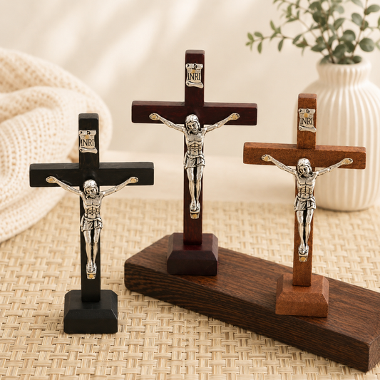 Brown Handmade Wooden Crucifix Base Decor, Natural Wood