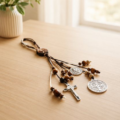 Medalla De San Benito, Escapularios Beads Rosary St Benedict Medals for Door with Saint Benedict Cross Crucifix Catholic Gift Set for Car Hanging Charm Home Door Hanger Decor