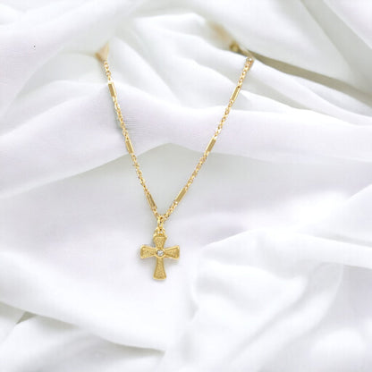 Woman Cross 1 Zircon Square design Necklace Gold Plated 24K