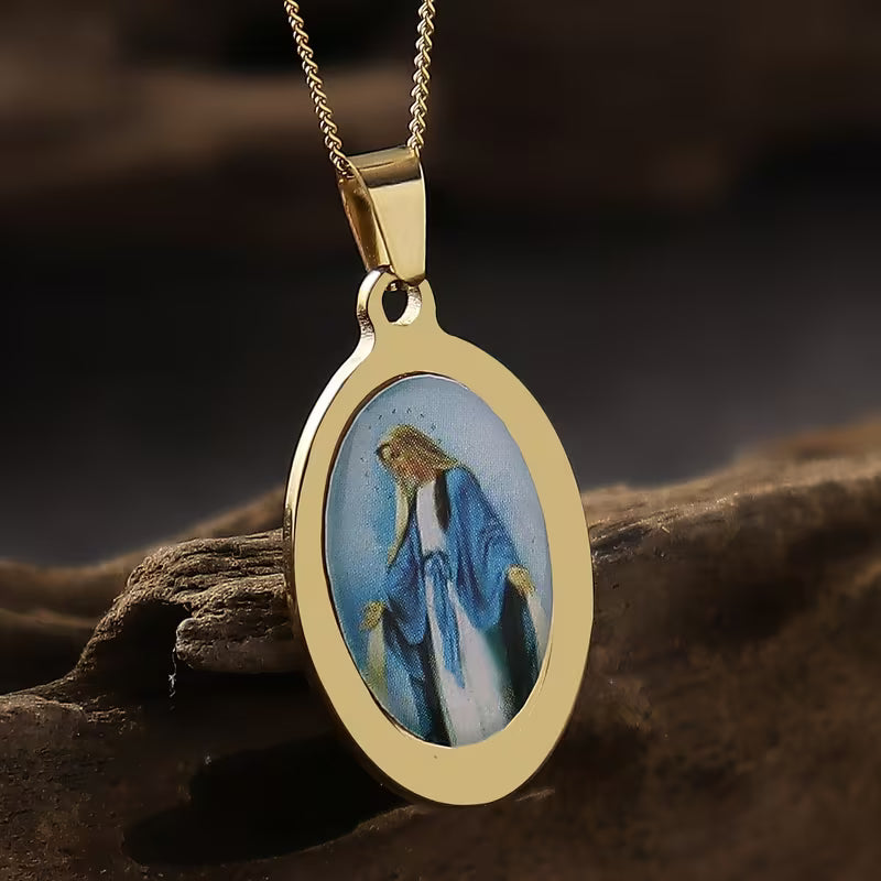 Gold Stainless Steel Our Lady of Grace Necklace