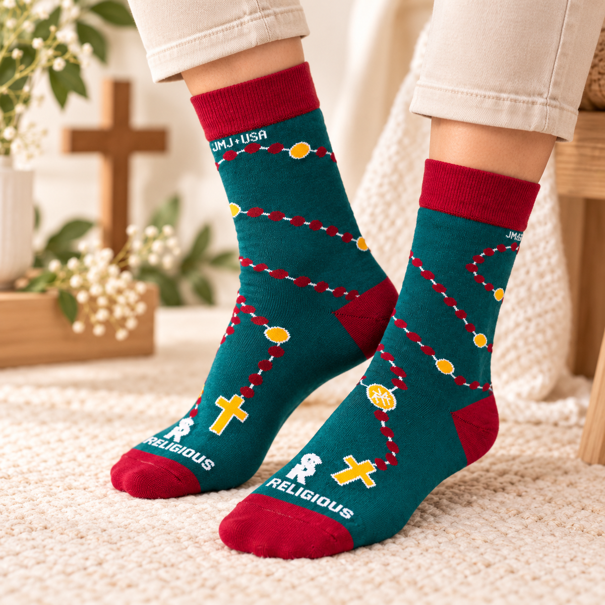 Holy Rosary Catholic Religious Socks – Fun Marian Novelty Socks